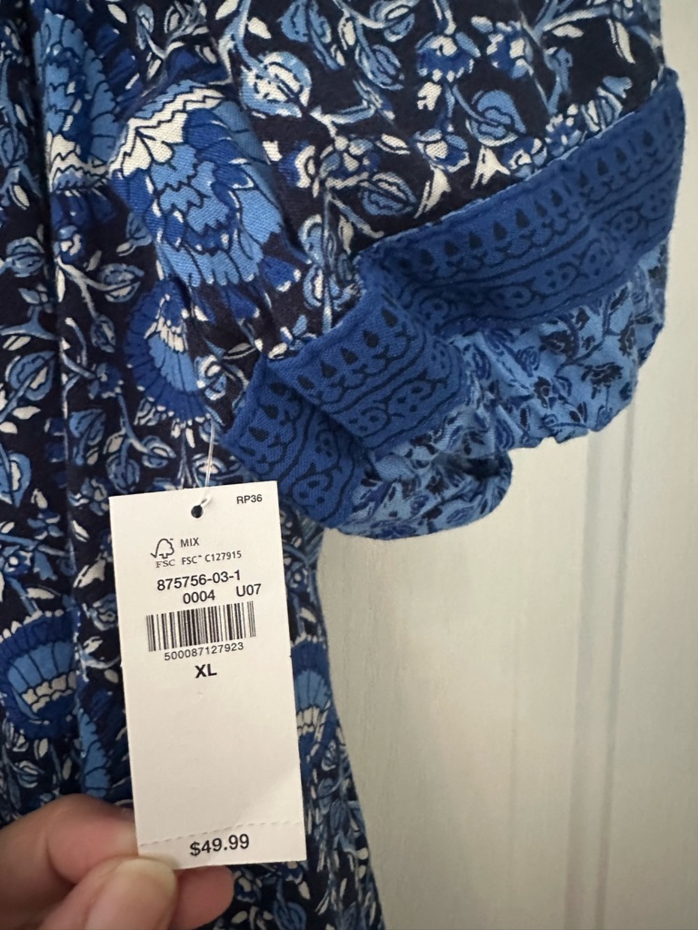 Old Navy Puff-Sleeve Printed Mini Swing Dress Size Blue Blossoms XL NWT - Picture 6 of 10